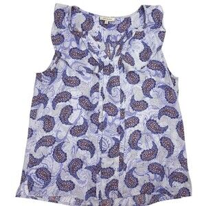 Skies Are Blue Paisley Ruffle Boho Career Airy Career Office Tank Blouse L